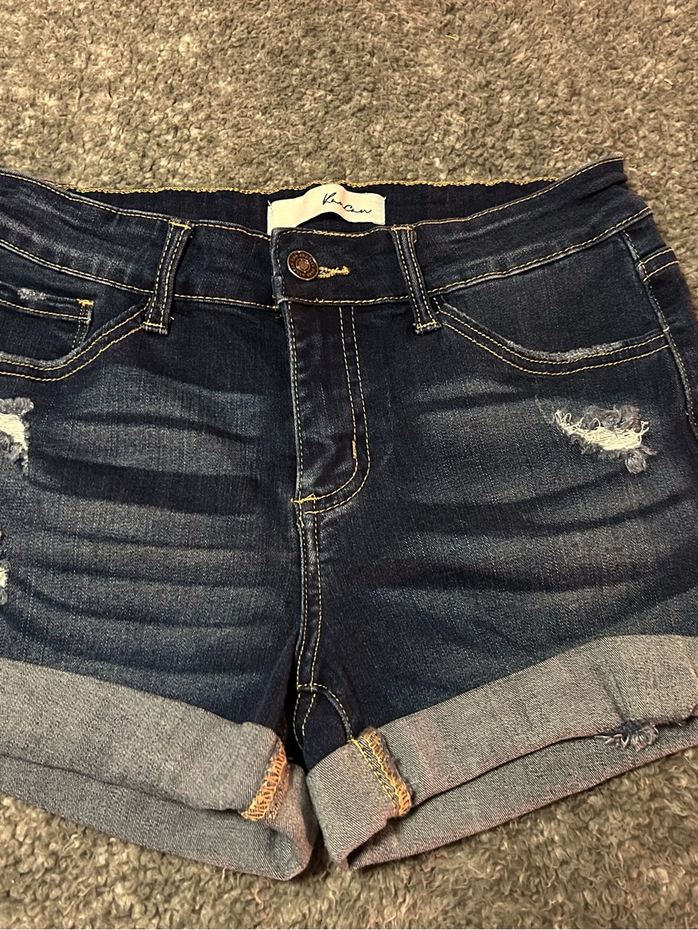 KanCan Dark Blue Distressed Cuffed Jean Shorts